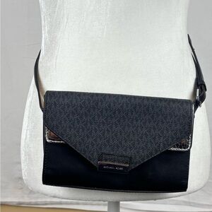 Michael Kors Black and Silver Belt Bag Adjustable Flap front